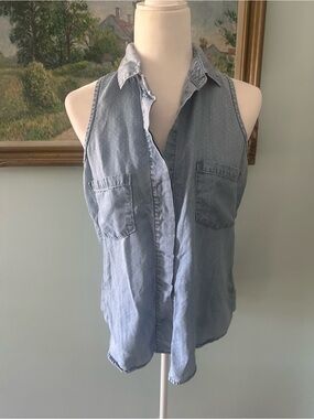 cloth & stone Light Blue Sleeveless Button-Up Chambray Top